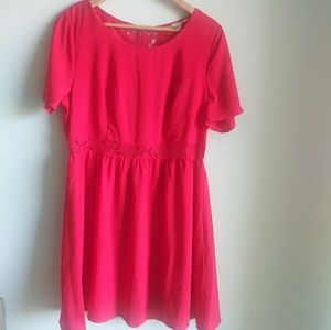 Yumi red lace insert A-line short sleeve dress